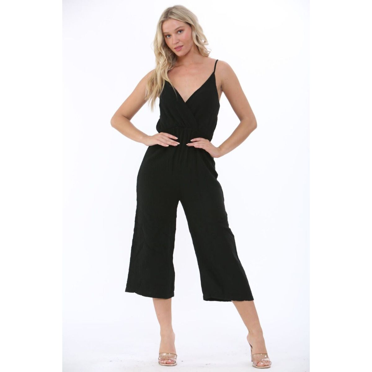 Ladies V Neck Wrap Over Playsuit Women's Wide Leg Summer Strappy Jumpsuit 8-14