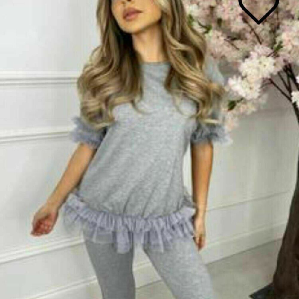 Women Tracksuit 2 Piece Frill Loungewear Top and Bottom Short Sleeves