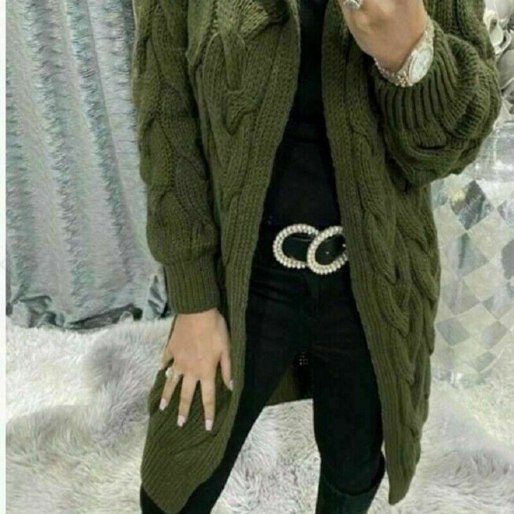 Women Full Sleeve Cable Knit Cardigan Hooded Long Line Jumper