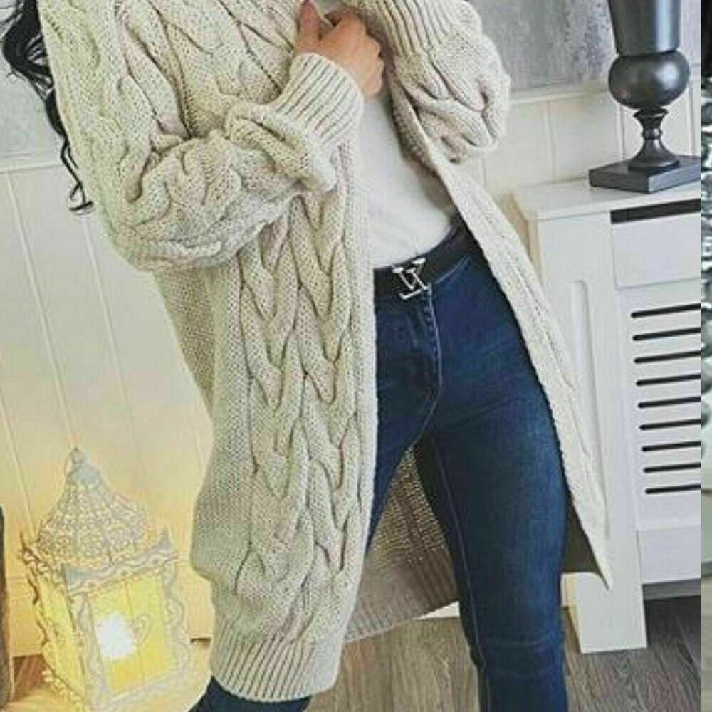 Women Full Sleeve Cable Knit Cardigan Hooded Long Line Jumper