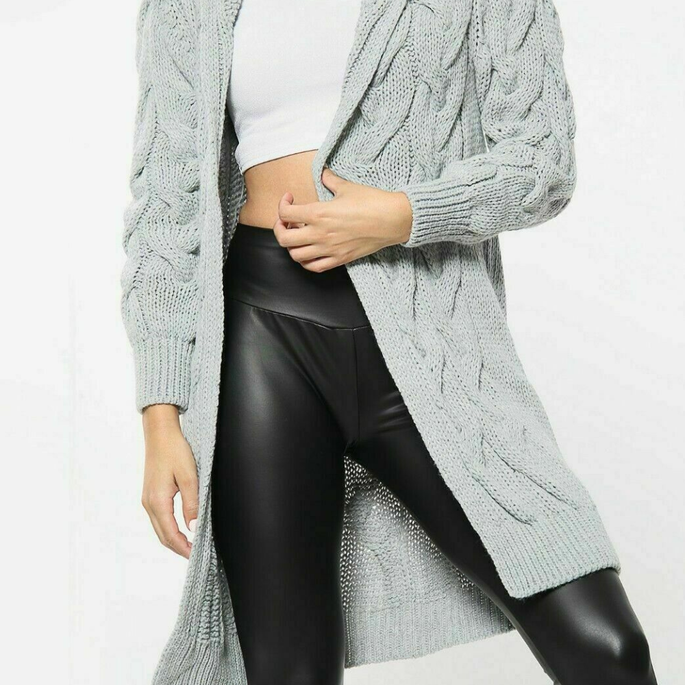 Women Full Sleeve Cable Knit Cardigan Hooded Long Line Jumper