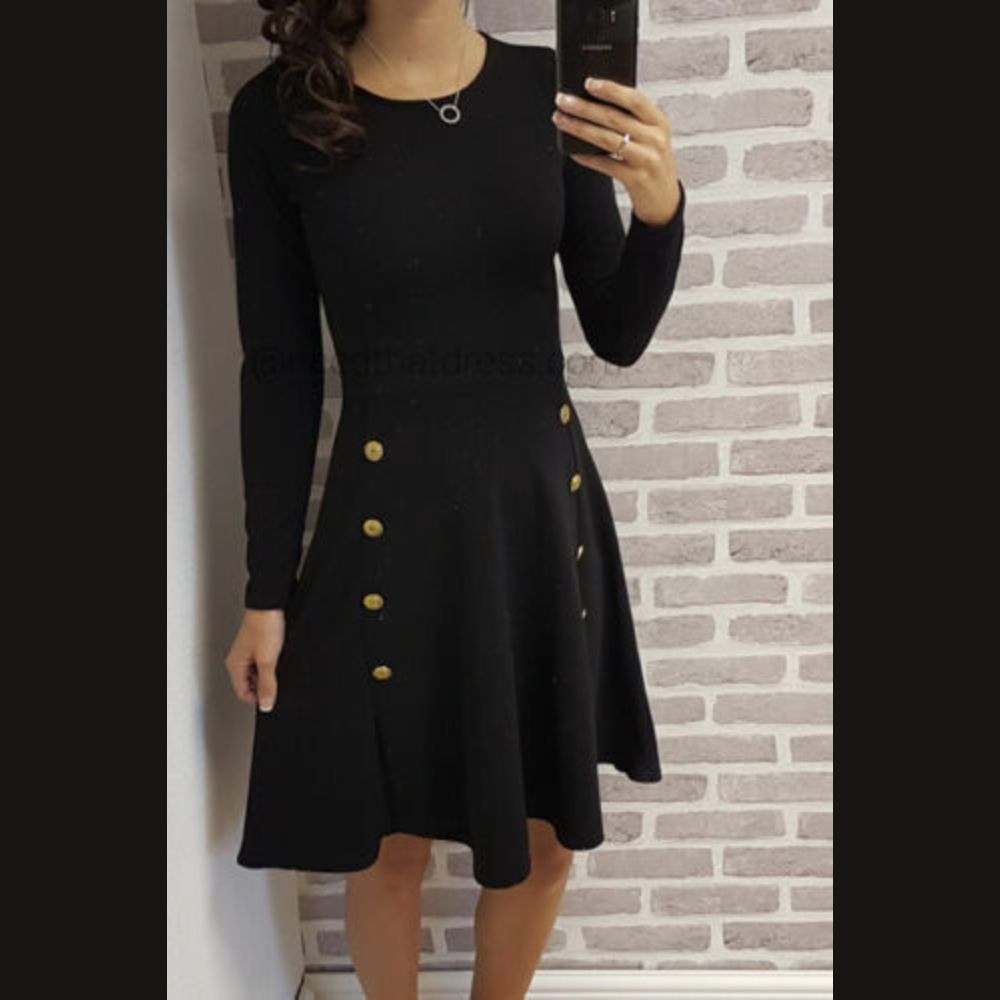 Ladies Military Army Long Sleeves Dress Womens Gold Button Dress