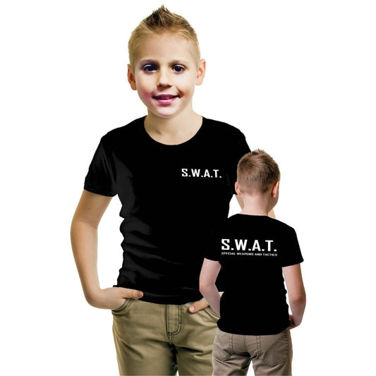 New Kids Swat Printed Black T-Shirt Fancy Dress Police Shirt Special Costume