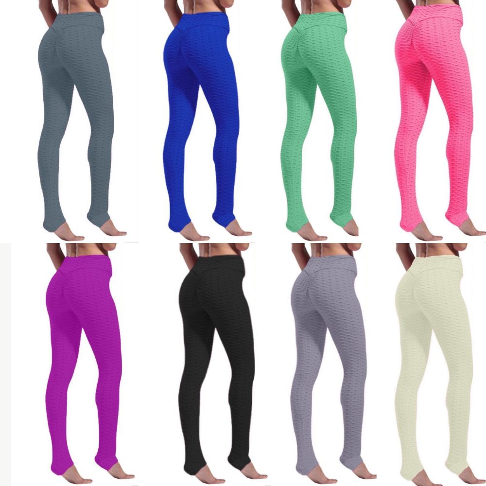 Ladies Honeycomb Pants Butt Lift Leggings Womens High Waisted Pants