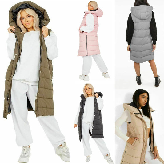 women longline puffer gilet hooded jacket