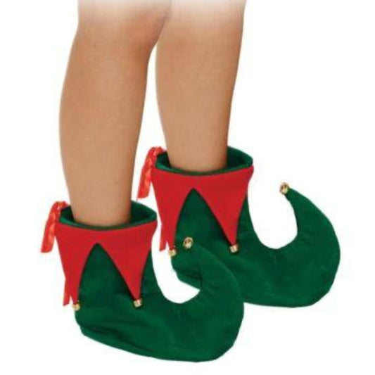 Adult Deluxe Elf Shoes Christmas Fancy Dress Pixie Bells Red Green