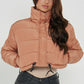 women cropped puffer jacket coat brown