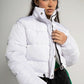 women cropped puffer jacket coat white