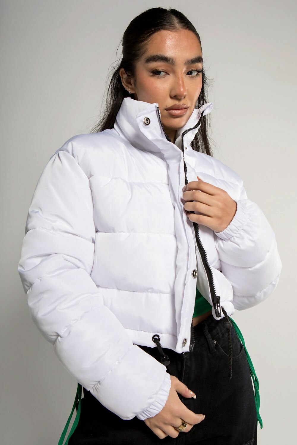 women cropped puffer jacket coat white