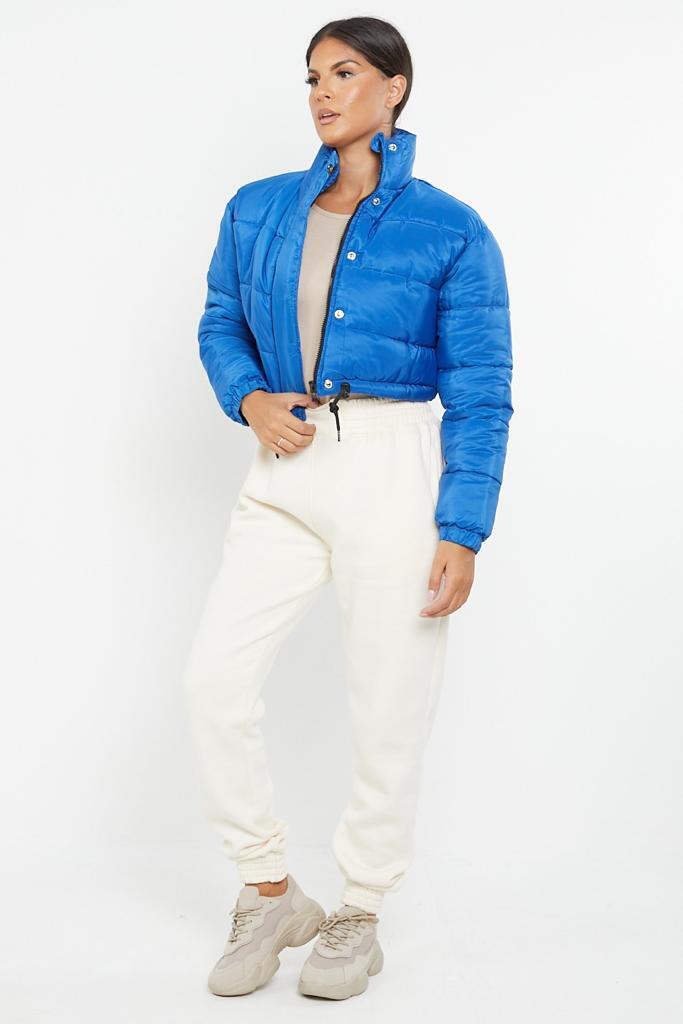 women cropped puffer jacket coat blue