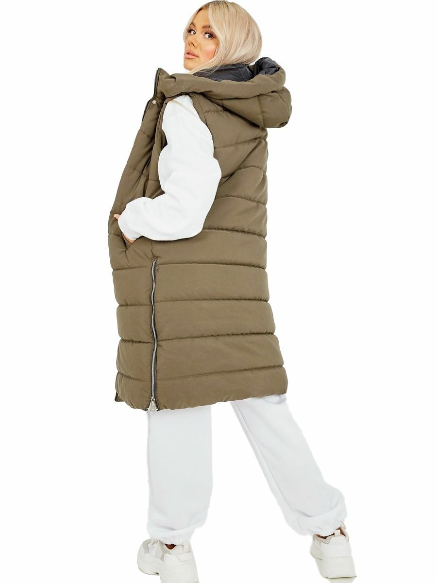 women longline puffer gilet hooded jacket