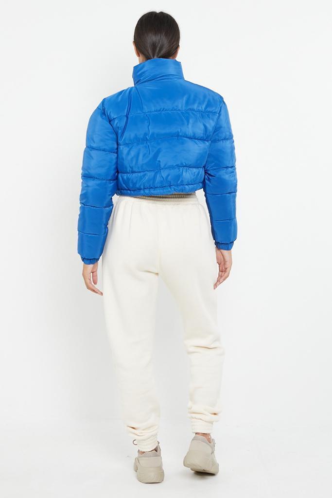blue women cropped puffer jacket coat