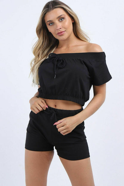 women top and shorts set black