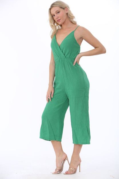 Ladies Wrap Over Jumpsuit Wide Leg Strappy Summer Dress V-Neck