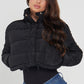 women cropped puffer jacket coat black