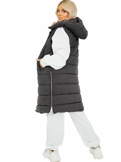 women longline puffer gilet hooded jacket