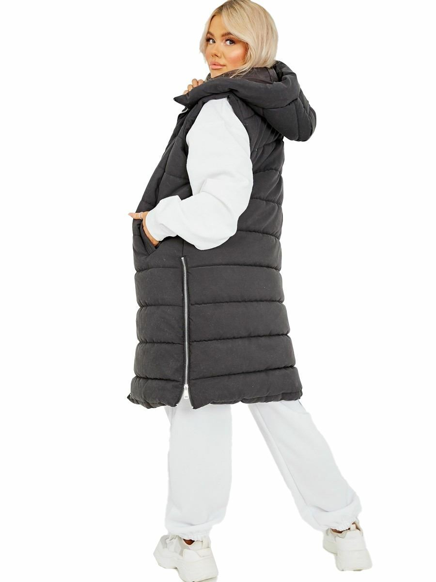 Ladies Puffer Jackets Long Padded Hooded Longline Gilet Winter