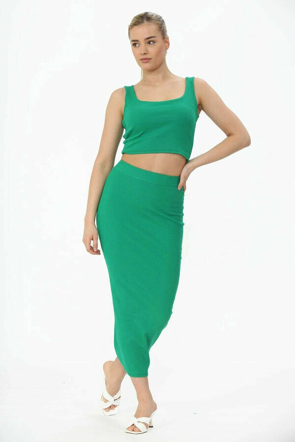 co-ord set midi skirt green