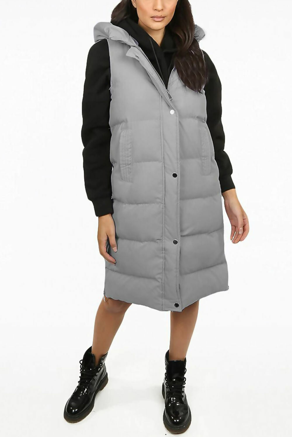 women longline puffer gilet hooded jacket