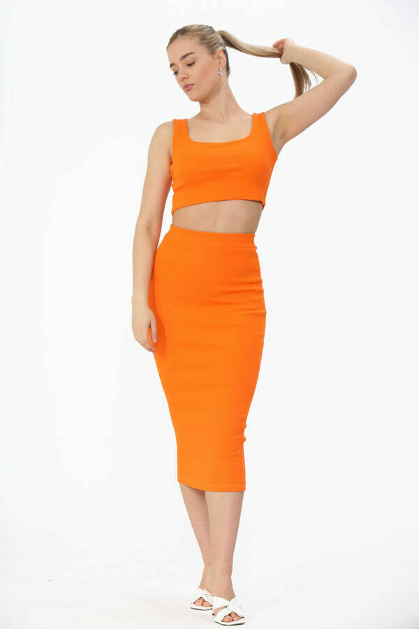 co-ord set midi skirt orange