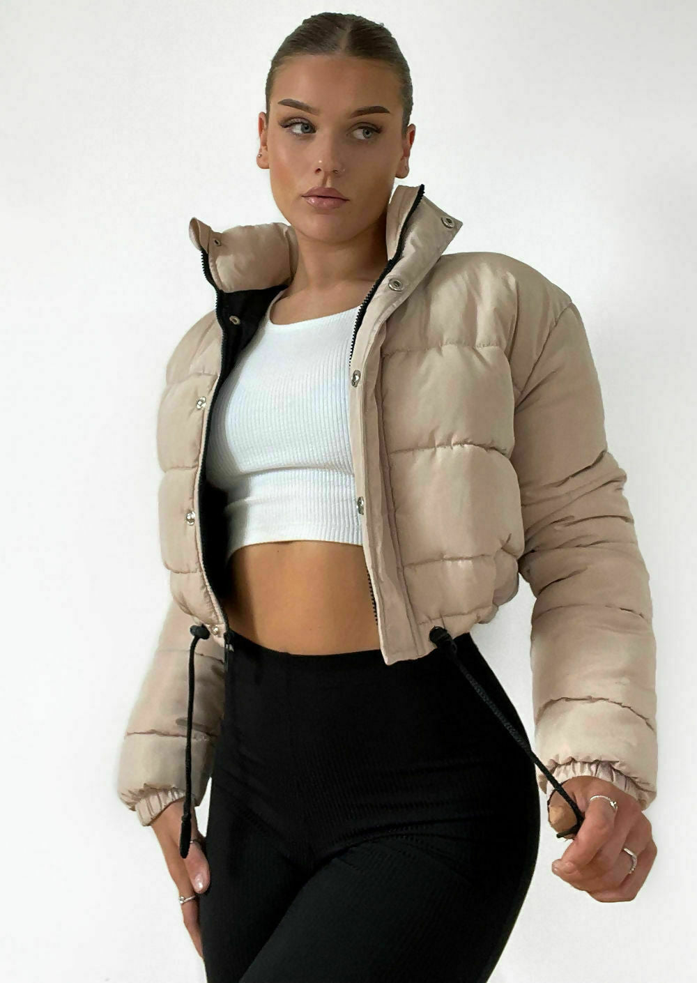 cream women cropped puffer jacket coat