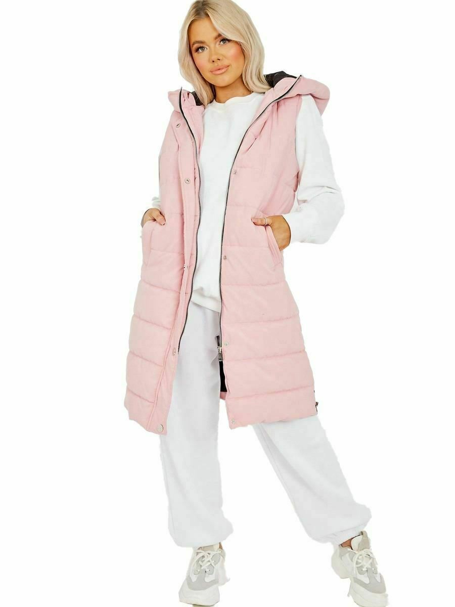 women longline puffer gilet hooded jacket