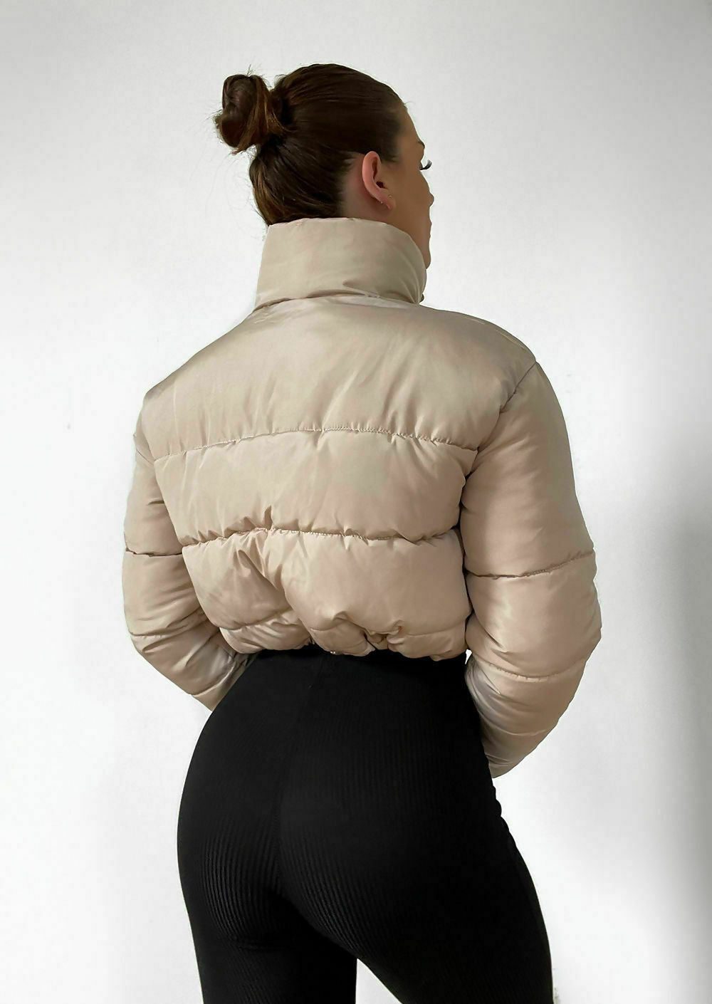 women cropped puffer jacket coat cream