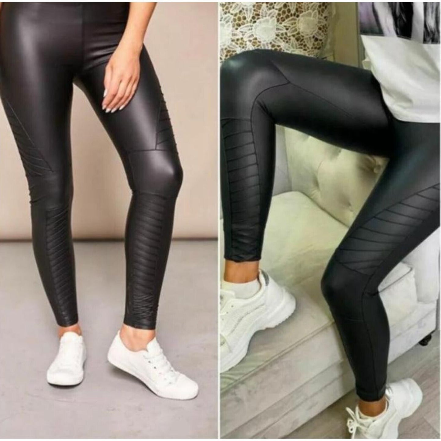 Women's Skinny High Waist PU Leggings Ladies Faux Leather Stretchy