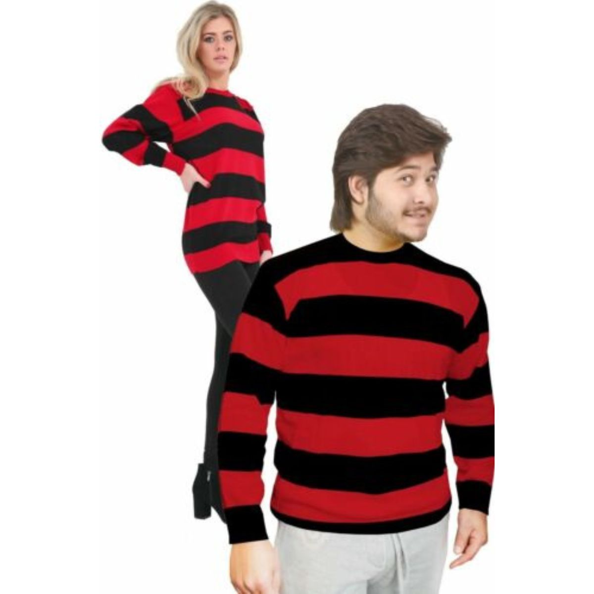 Adults Unisex Red & Black Stripes Knitted Jumper Book Week Fancy Dress