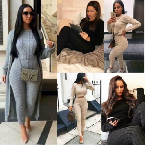 Women's Cable Knitted Casual Set 2 Pcs Top Legging Tracksuit
